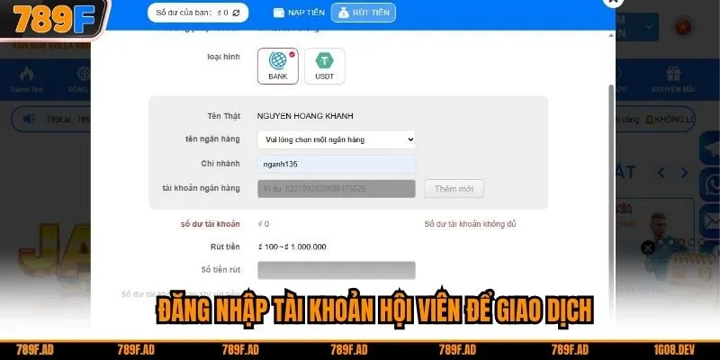 Đăng nhập tài khoản hội viên để giao dịch