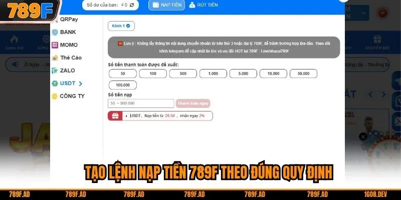 Tạo lệnh nạp tiền 789F theo đúng quy định